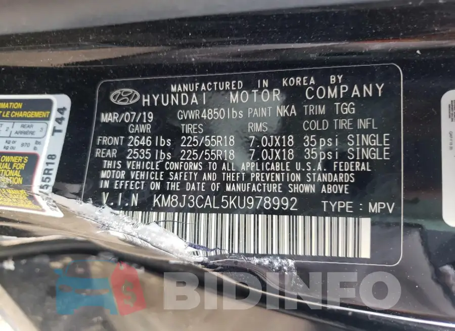 KM8J3CAL5KU978992 Photo# 12