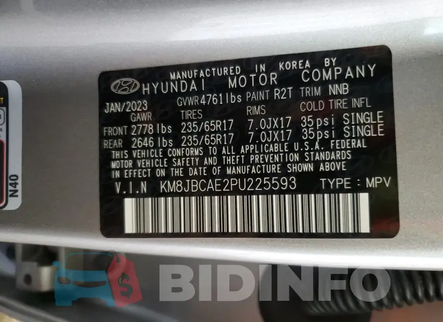 KM8JBCAE2PU225593 Photo# 13
