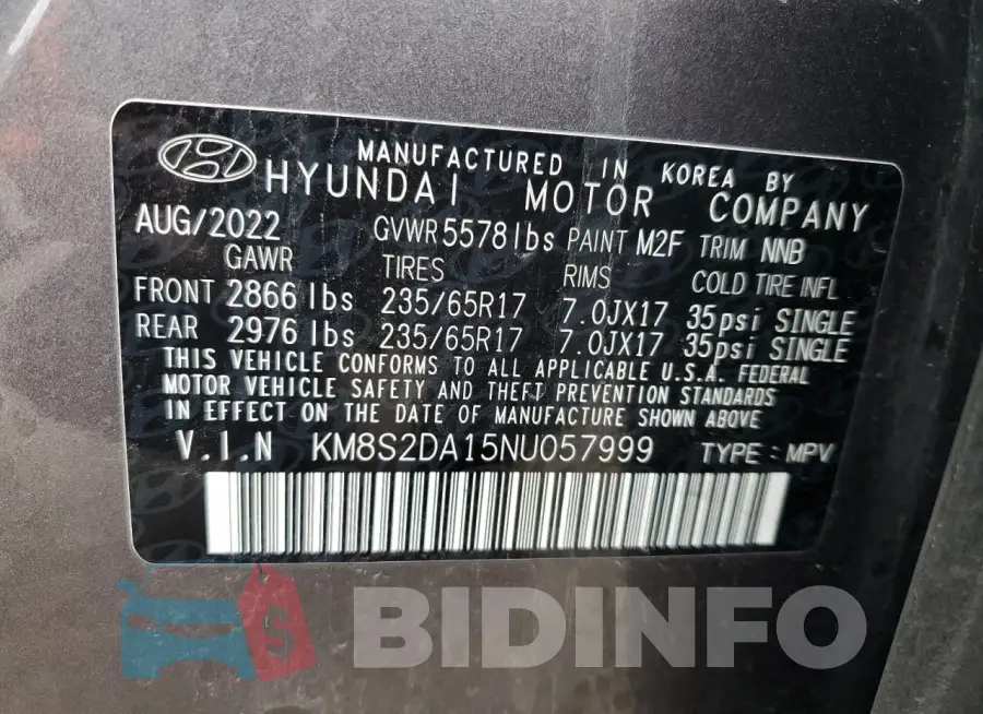 KM8S2DA15NU057999 Photo# 12