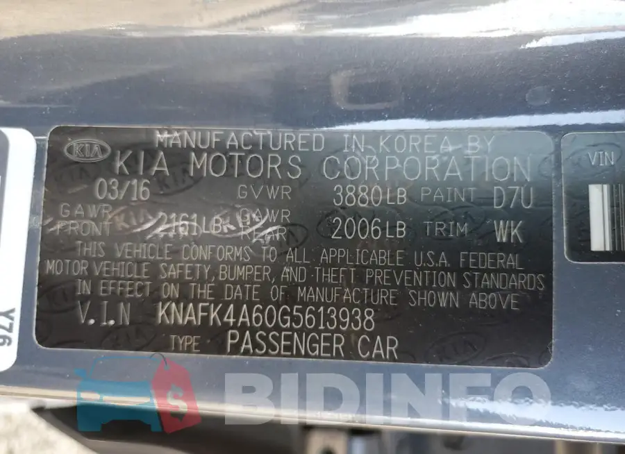 KNAFK4A60G5613938 Photo# 12