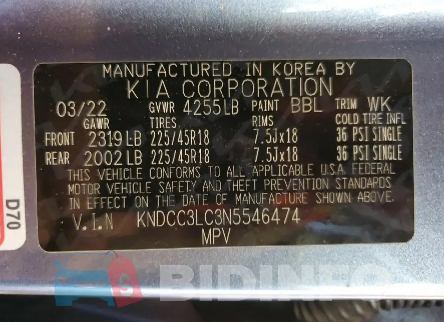 KNDCC3LC3N5546474 Photo# 14