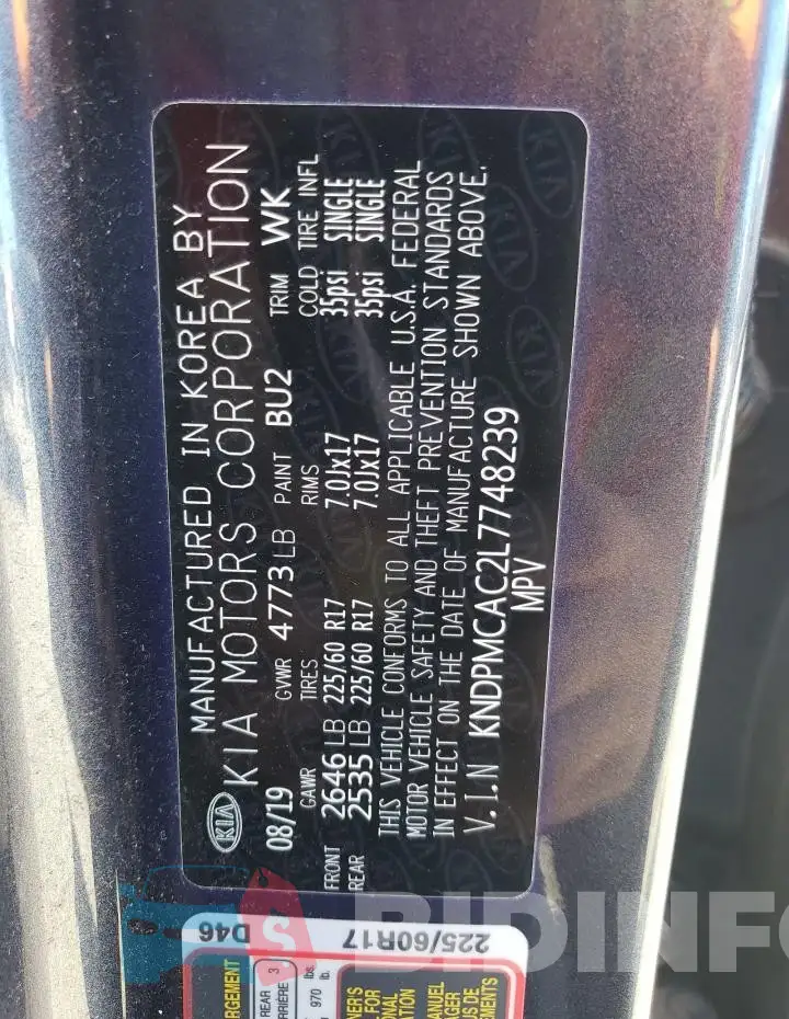 KNDPMCAC2L7748239 Photo# 13