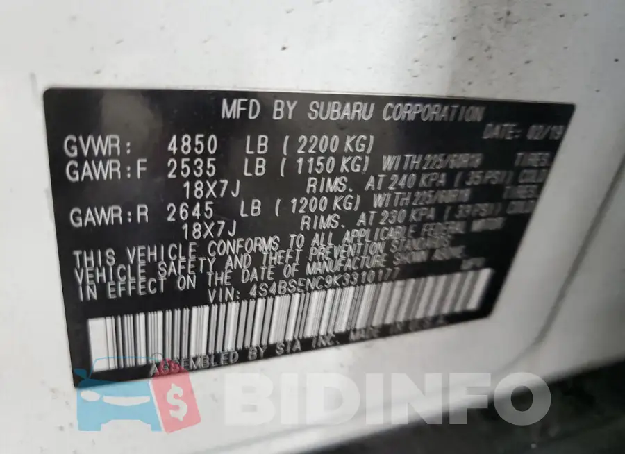 4S4BSENC9K3310177 Photo# 13
