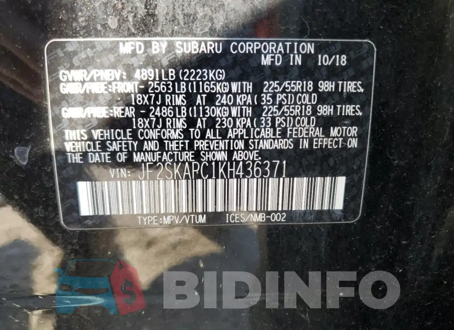 JF2SKAPC1KH436371 Photo# 14
