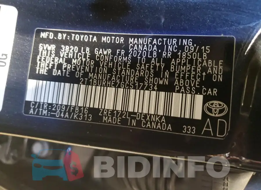 2T1BURHE7GC517734 Photo# 12