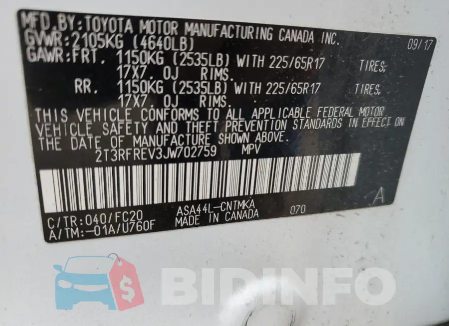2T3RFREV3JW702759 Photo# 14