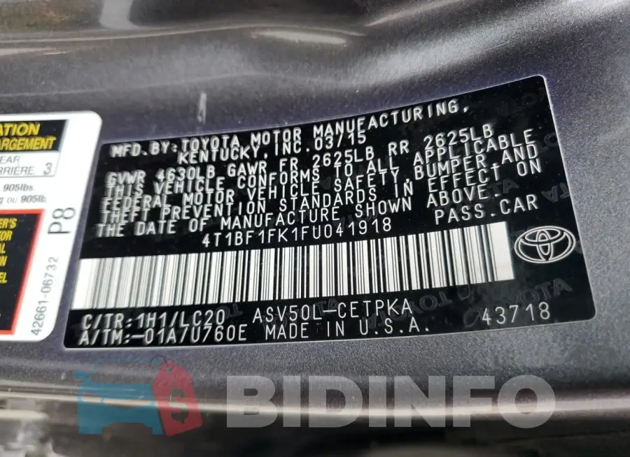 4T1BF1FK1FU041918 Photo# 12