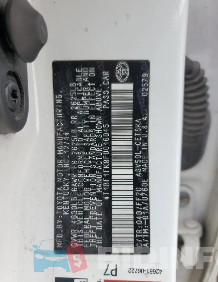4T1BF1FK8FU016045 Photo# 13