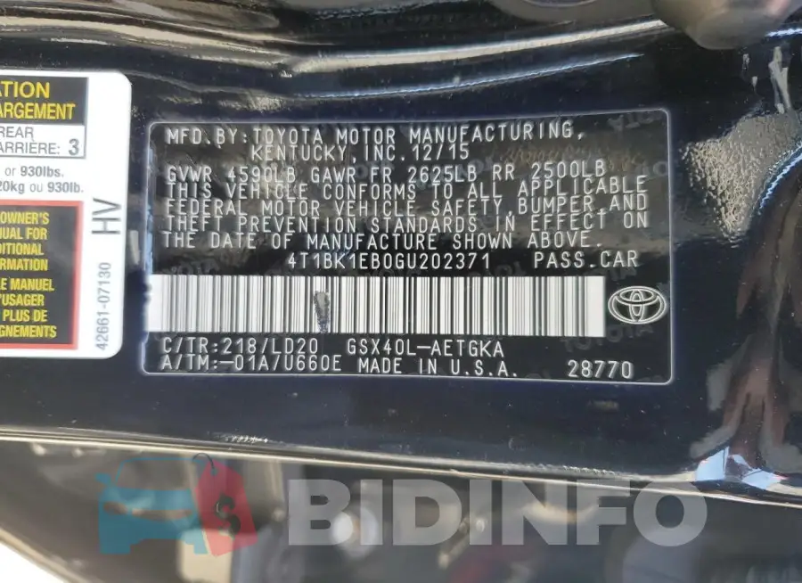 4T1BK1EB0GU202371 Photo# 12