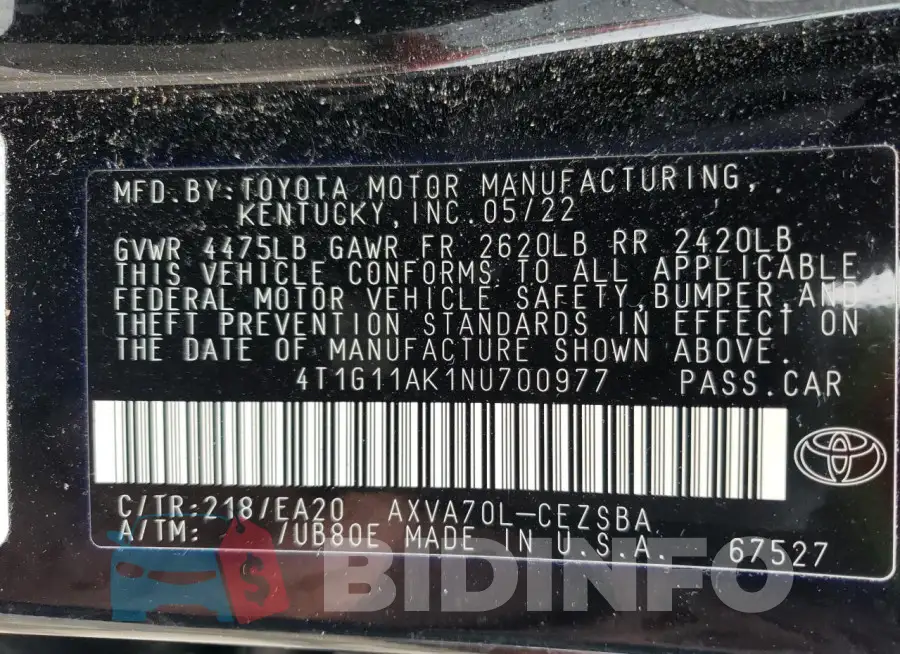 4T1G11AK1NU700977 Photo# 12