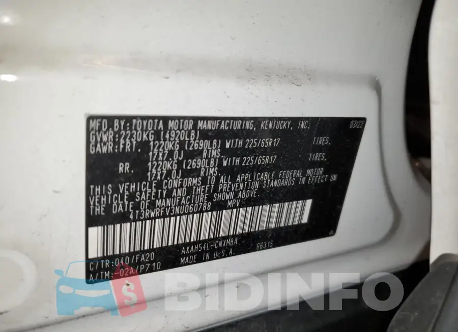 4T3RWRFV3NU060788 Photo# 12