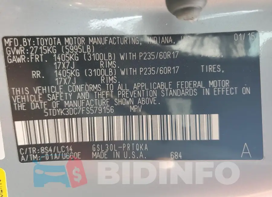 5TDYK3DC7FS579156 Photo# 13