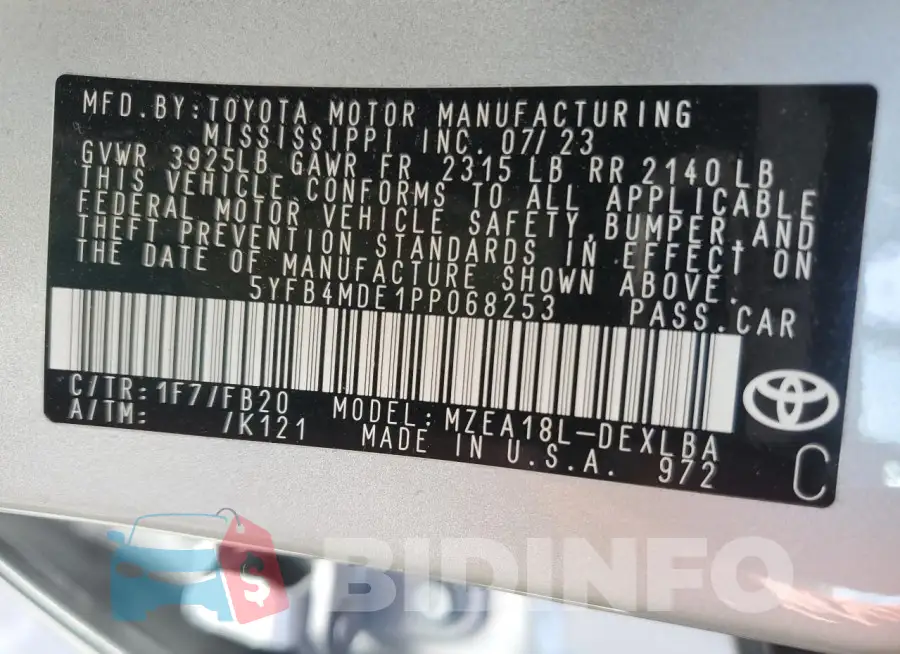 5YFB4MDE1PP068253 Photo# 12