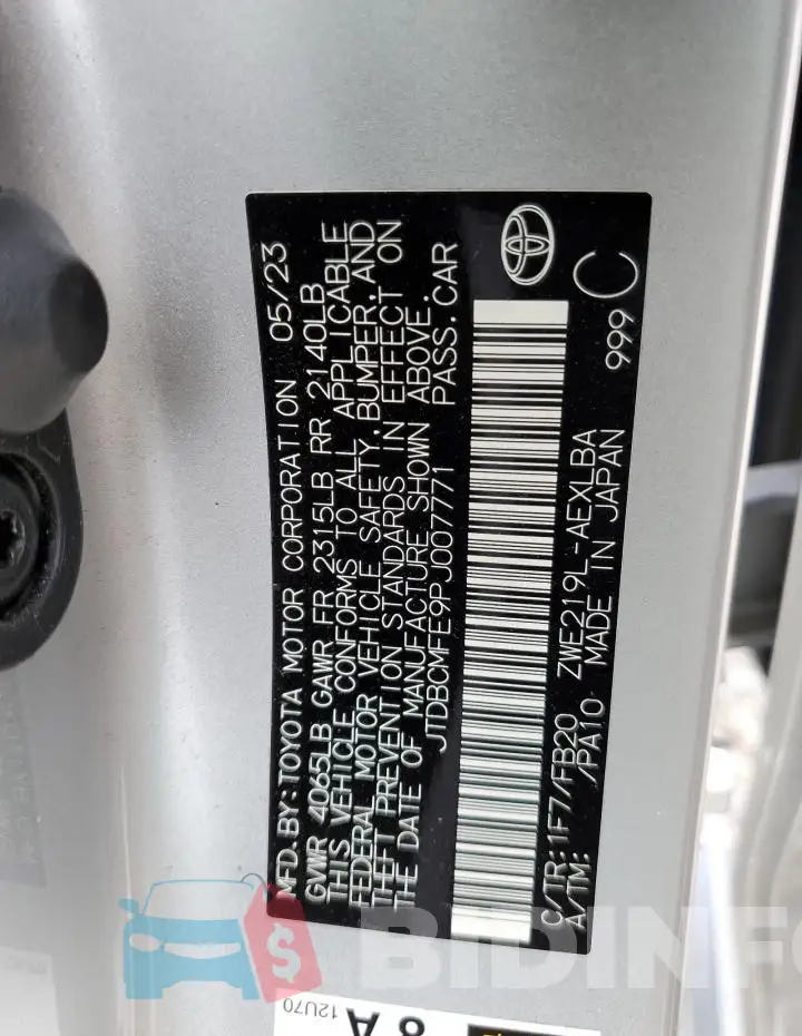 JTDBCMFE9PJ007771 Photo# 13