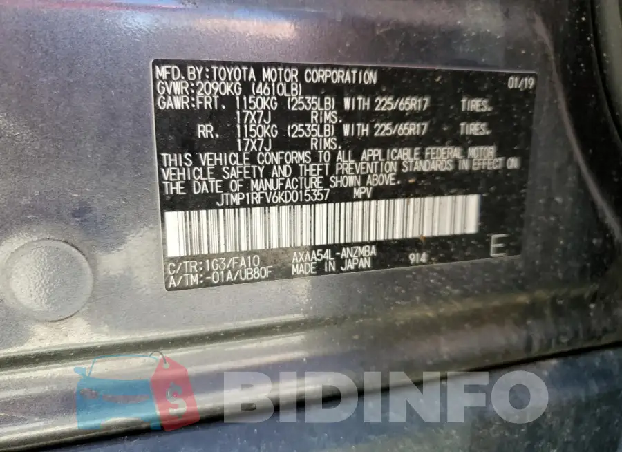 JTMP1RFV6KD015357 Photo# 12