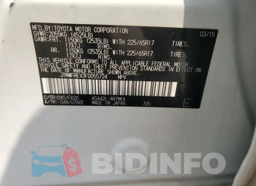 JTMWFREV3FD055724 Photo# 13