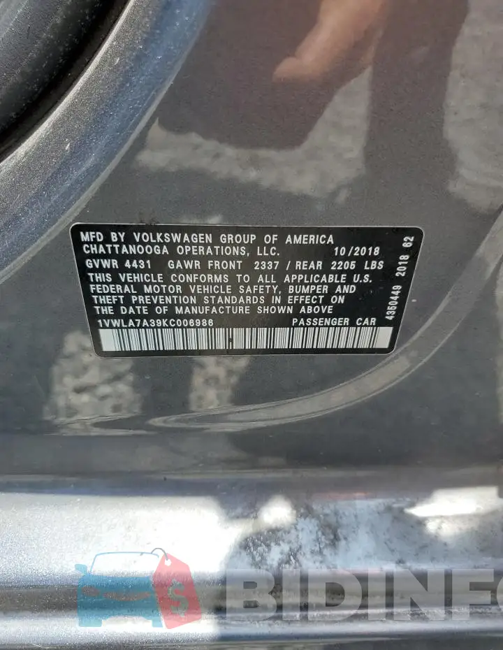 1VWLA7A39KC006986 Photo# 13