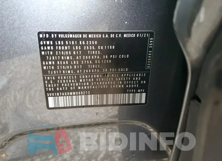 3VV1B7AX9MM069213 Photo# 13