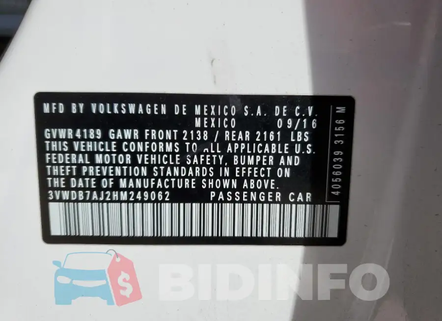 3VWDB7AJ2HM249062 Photo# 12