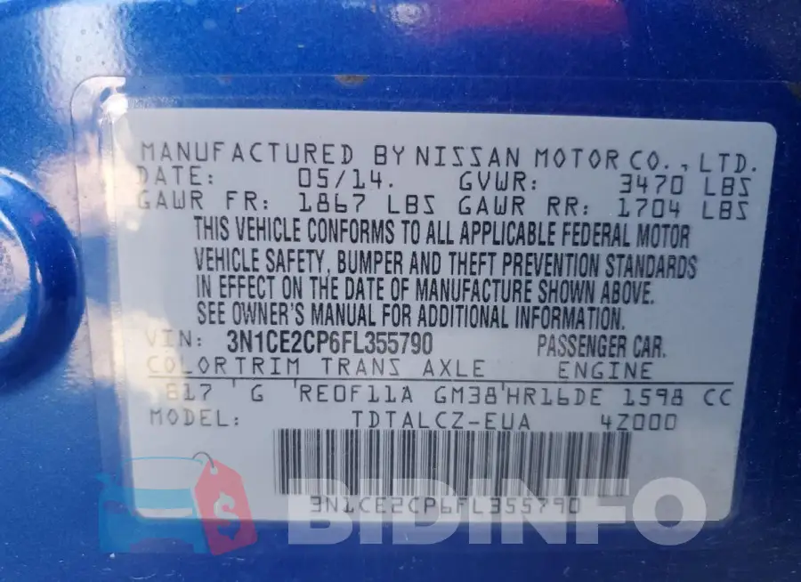 3N1CE2CP6FL355790 Photo# 12