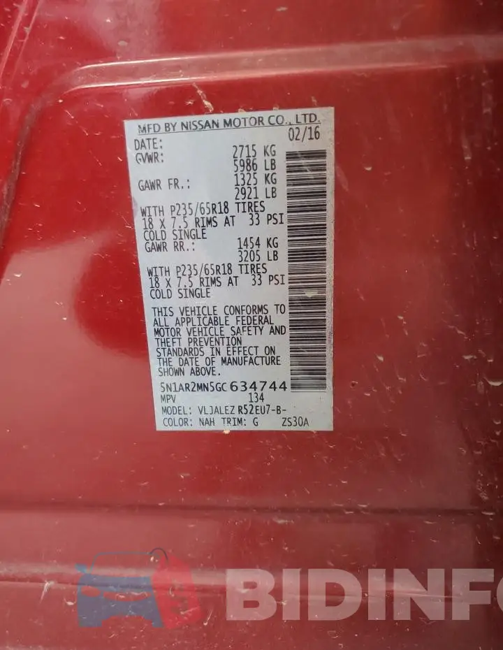5N1AR2MN5GC634744 Photo# 13