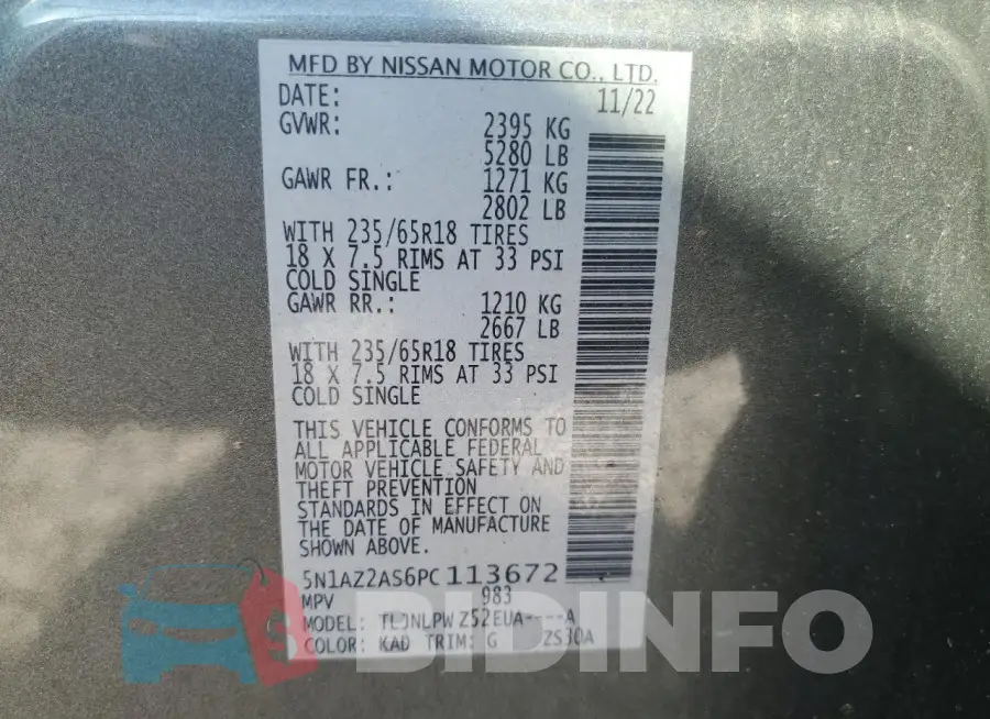 5N1AZ2AS6PC113672 Photo# 13
