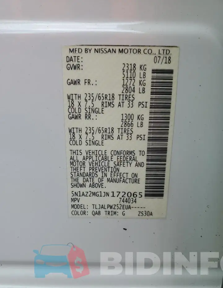 5N1AZ2MG1JN172065 Photo# 12