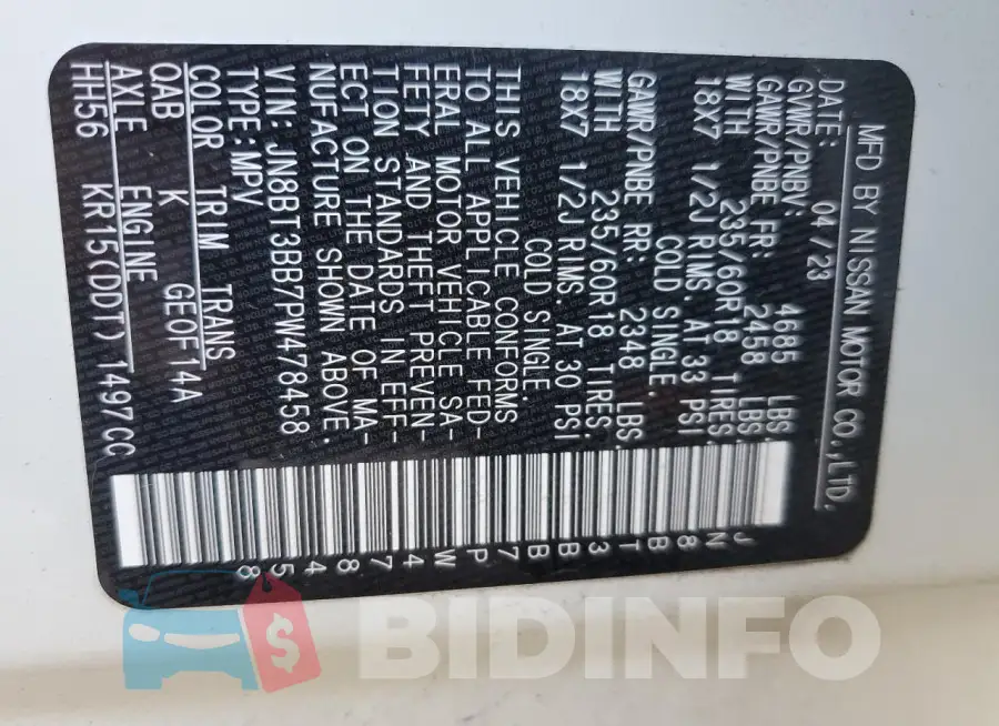 JN8BT3BB7PW478458 Photo# 13