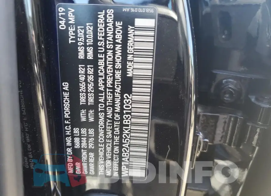 WP1AB2A52KLB31032 Photo# 14