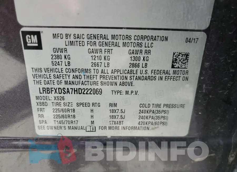 LRBFXDSA7HD222069 Photo# 12