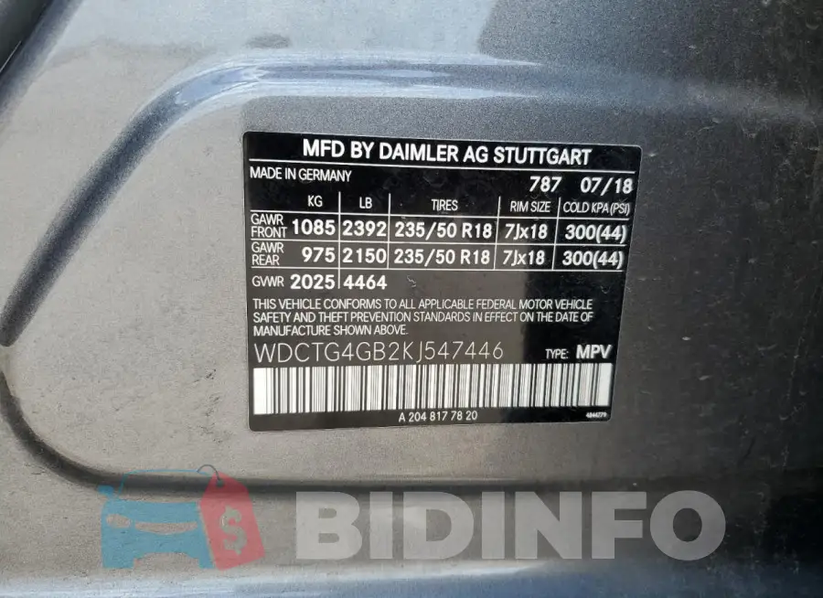WDCTG4GB2KJ547446 Photo# 14