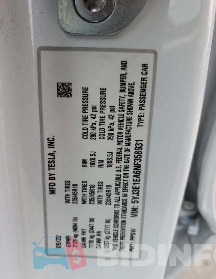 5YJ3E1EA6NF358931 Photo# 12