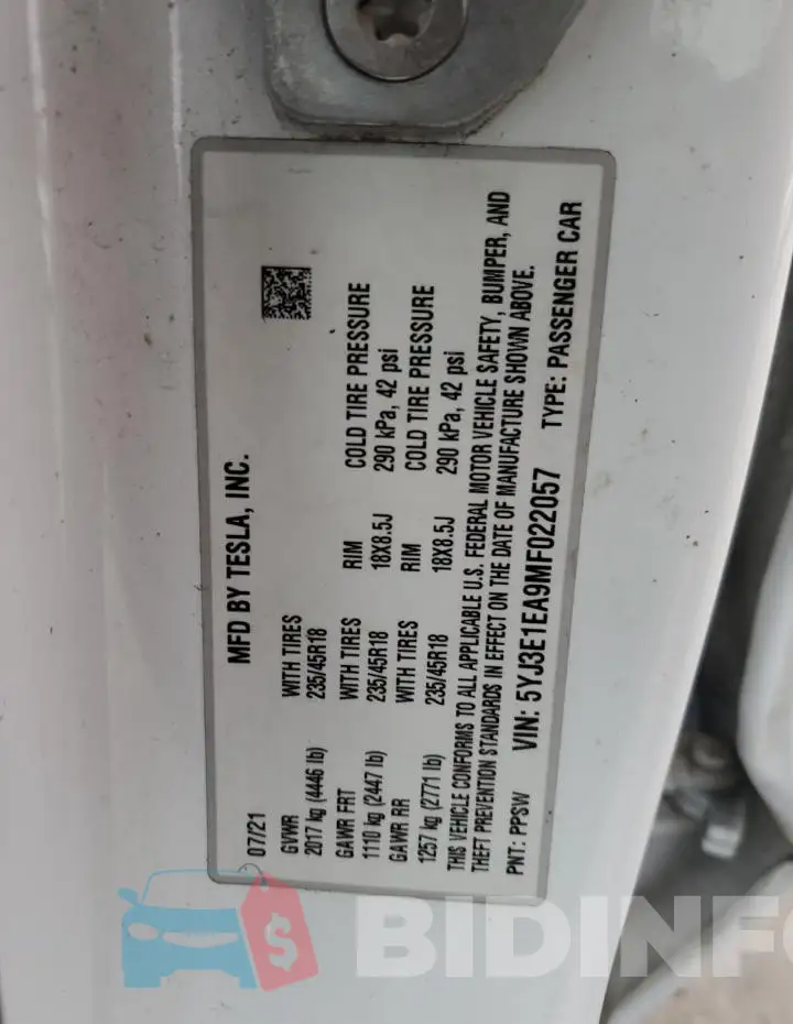 5YJ3E1EA9MF022057 Photo# 12