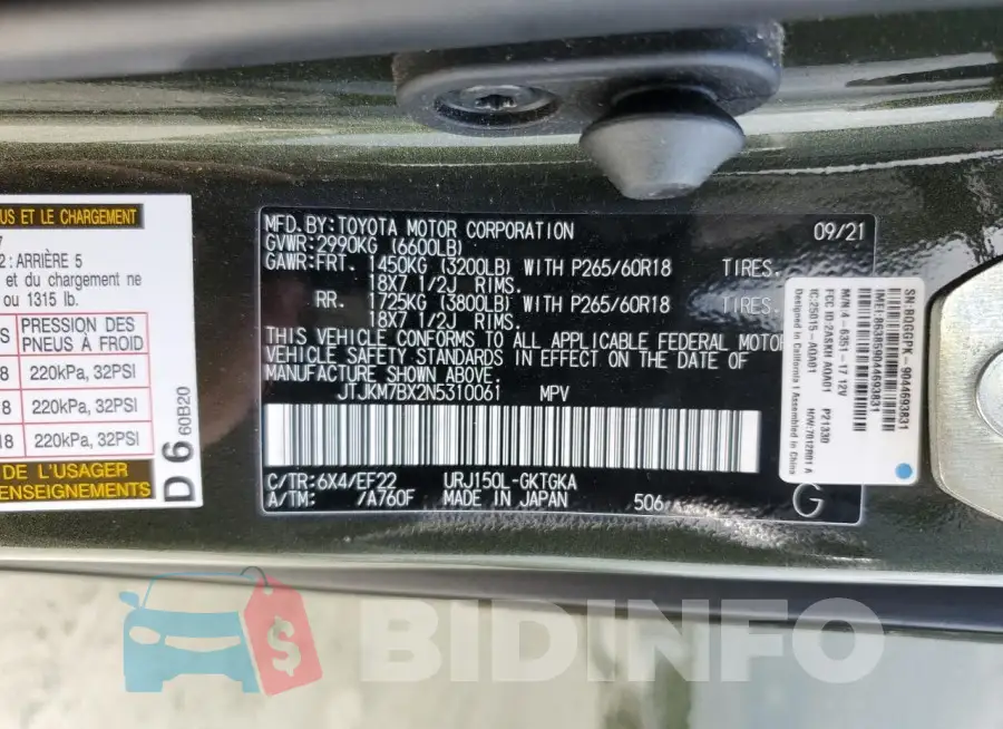 JTJKM7BX2N5310061 Photo# 14