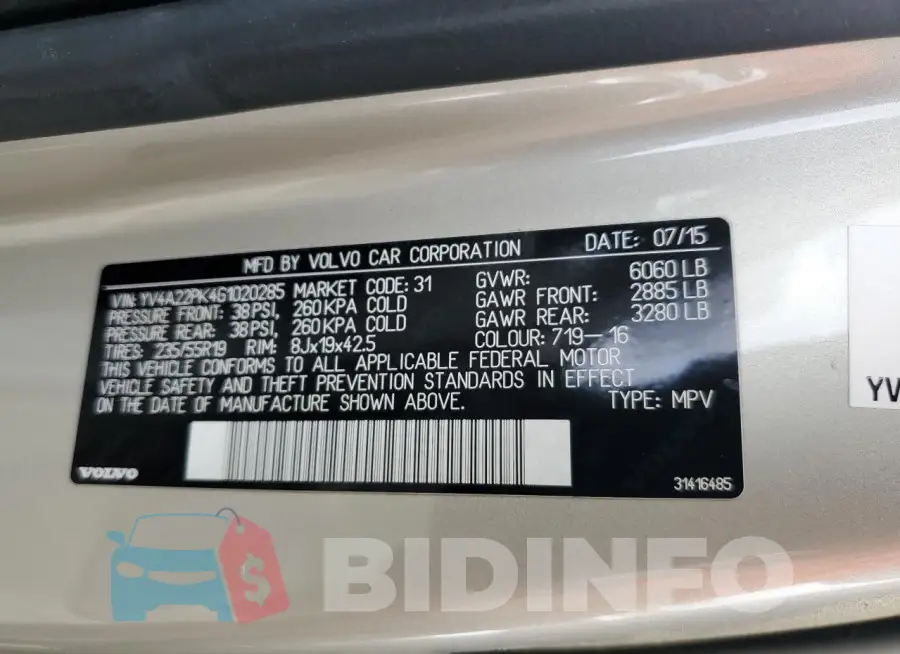 YV4A22PK4G1020285 Photo# 13