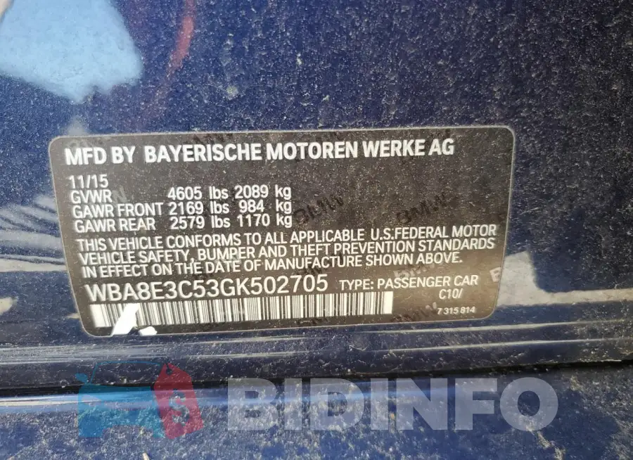 WBA8E3C53GK502705 Photo# 12