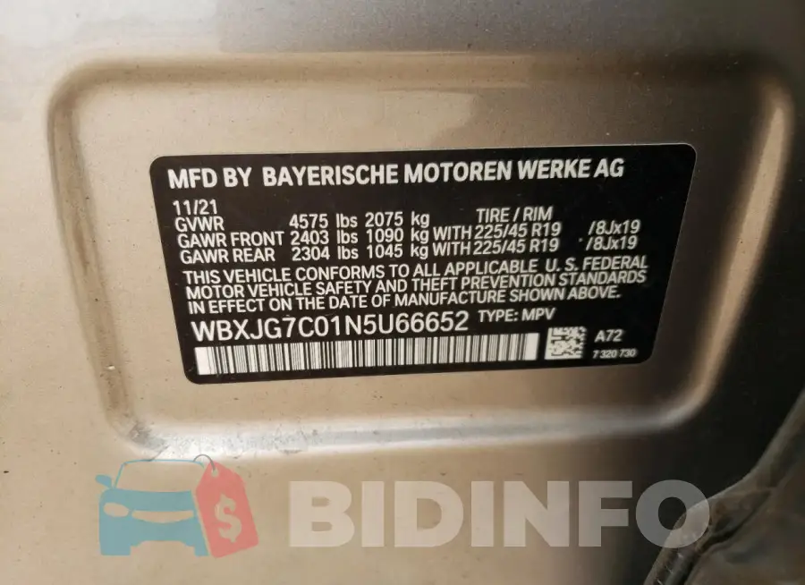 WBXJG7C01N5U66652 Photo# 14