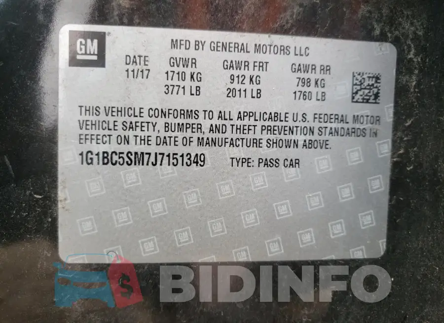 1G1BC5SM7J7151349 Photo# 12