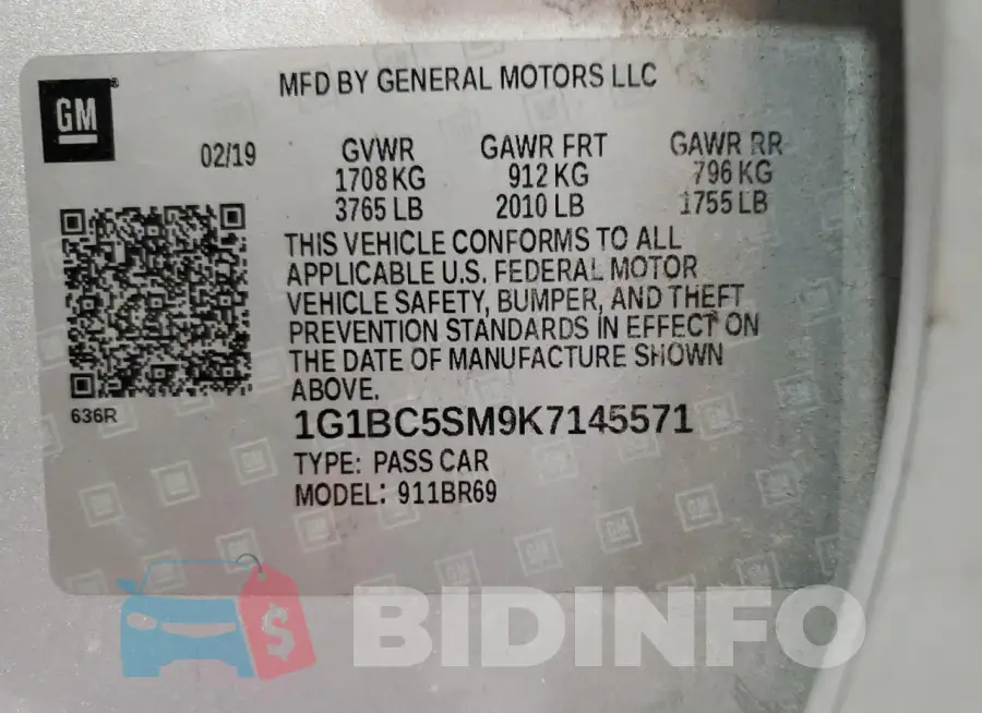 1G1BC5SM9K7145571 Photo# 13