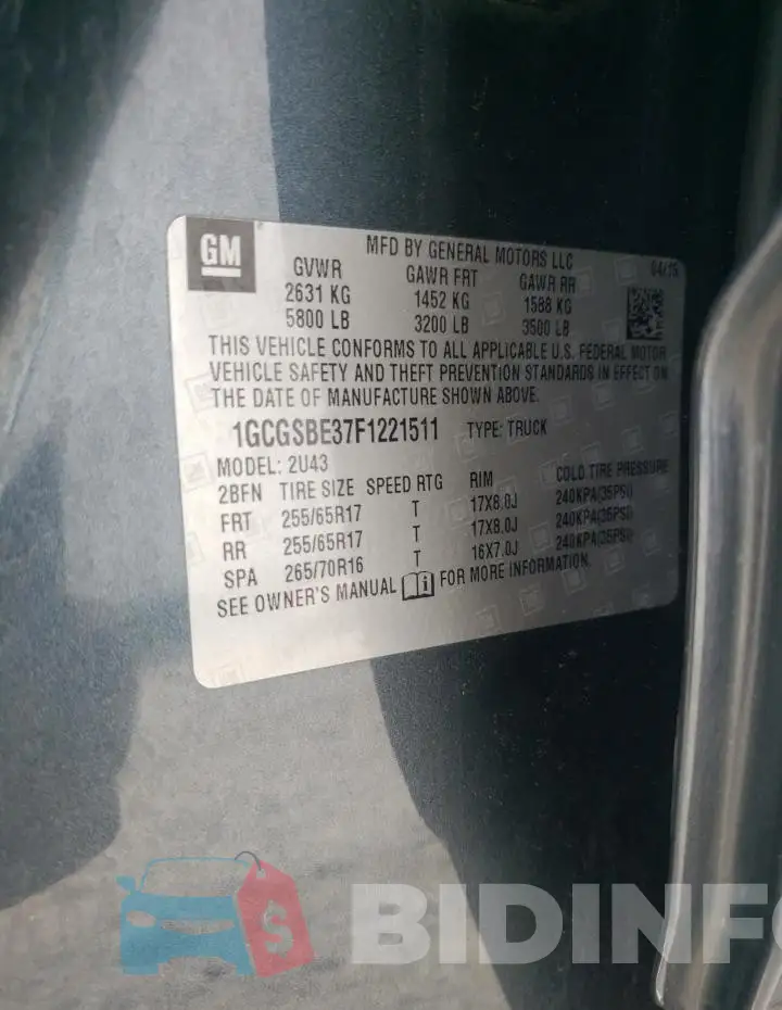 1GCGSBE37F1221511 Photo# 12