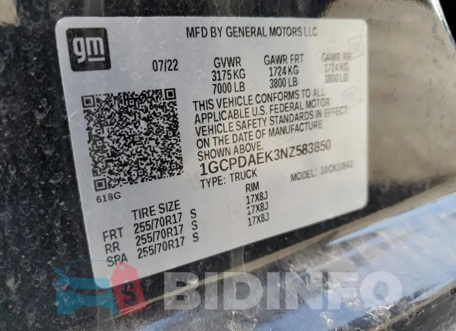 1GCPDAEK3NZ583850 Photo# 12
