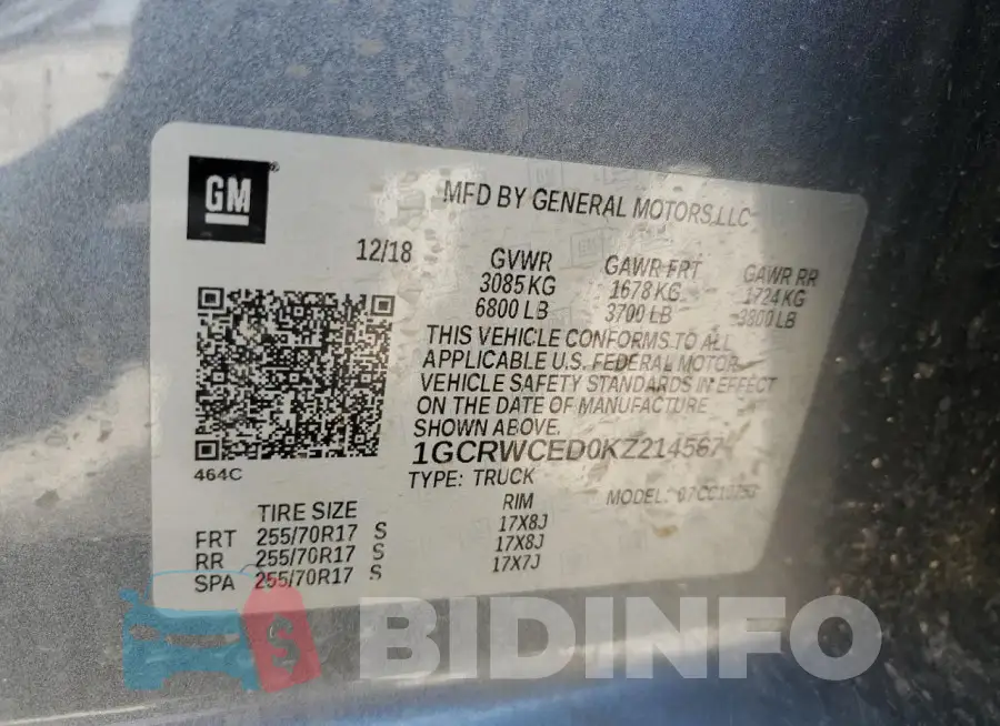 1GCRWCED0KZ214567 Photo# 12