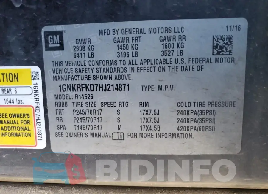 1GNKRFKD7HJ214871 Photo# 14
