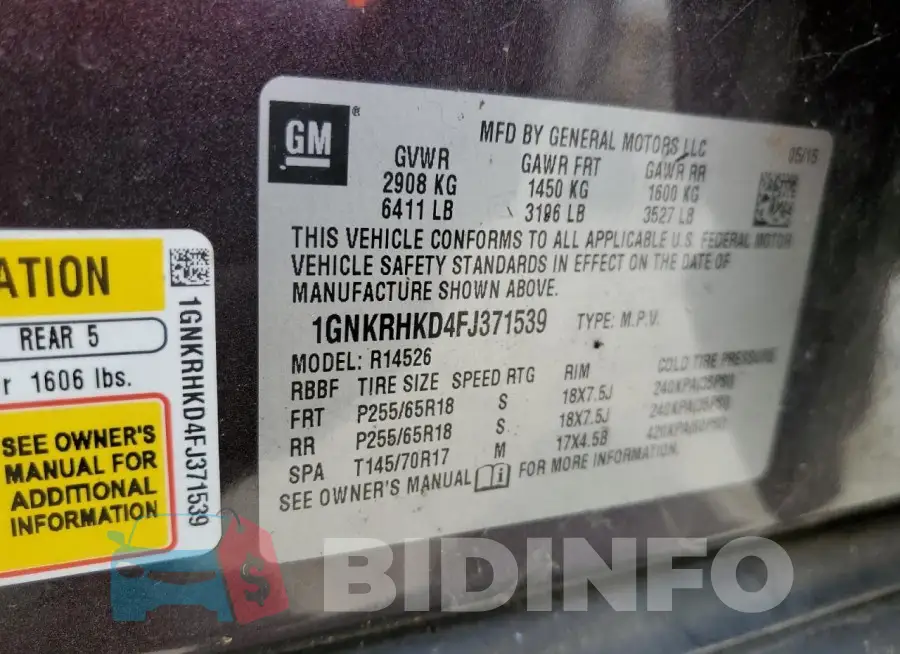 1GNKRHKD4FJ371539 Photo# 13