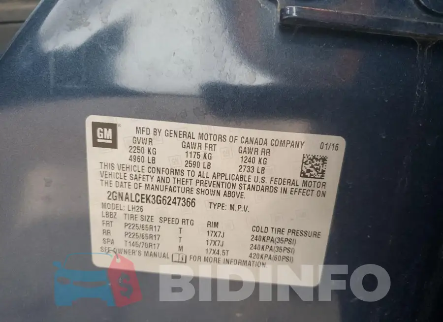 2GNALCEK3G6247366 Photo# 13