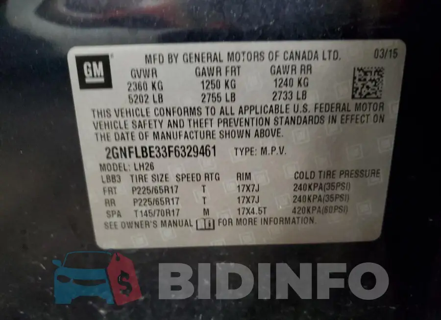2GNFLBE33F6329461 Photo# 13