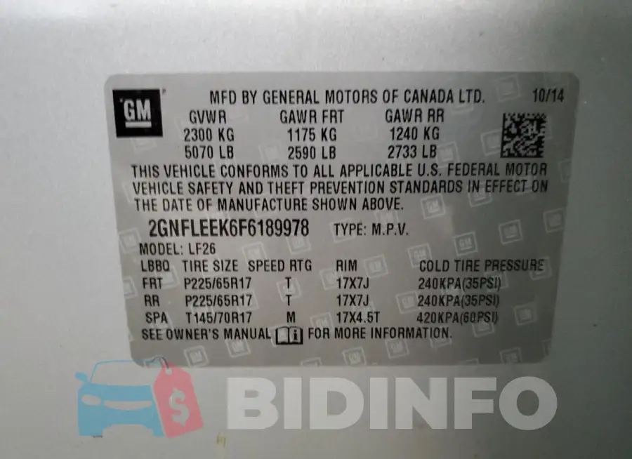 2GNFLEEK6F6189978 Photo# 14