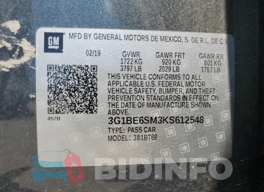 3G1BE6SM3KS612548 Photo# 12
