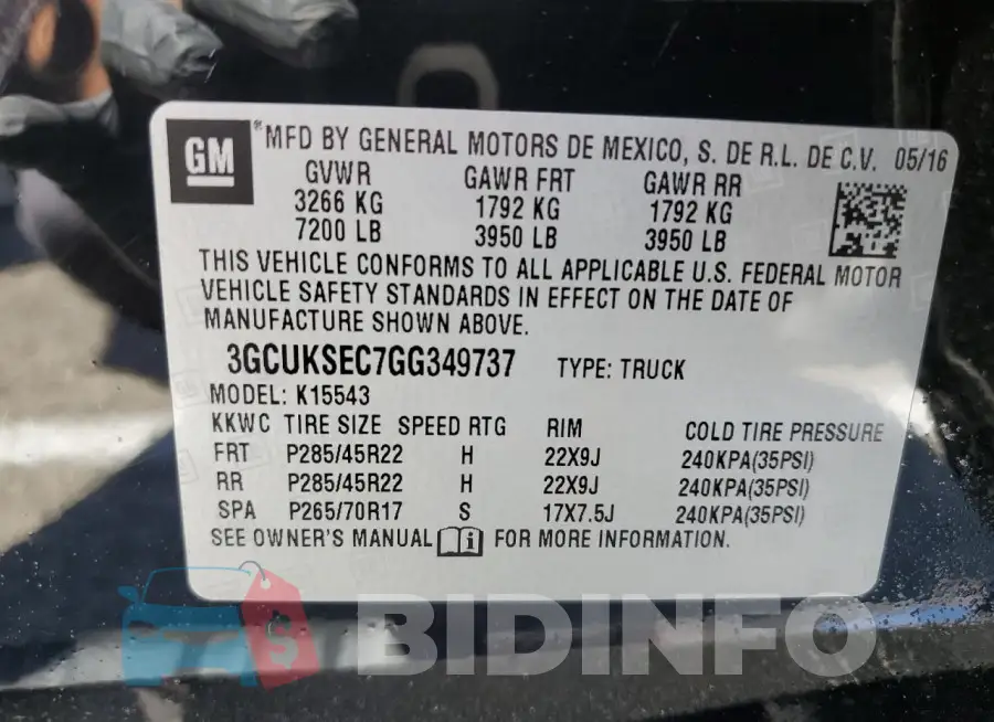 3GCUKSEC7GG349737 Photo# 12