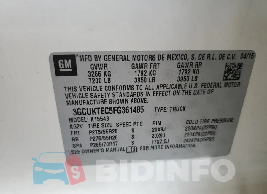 3GCUKTEC5FG361485 Photo# 12